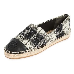 Tory Burch Colorblock Tweed Flat Espadrilles Black White Size 7